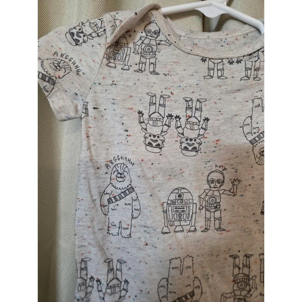 Star Wars Bentex Baby Bodysuit Gray Speckle Droid Sketch Print 6/9M